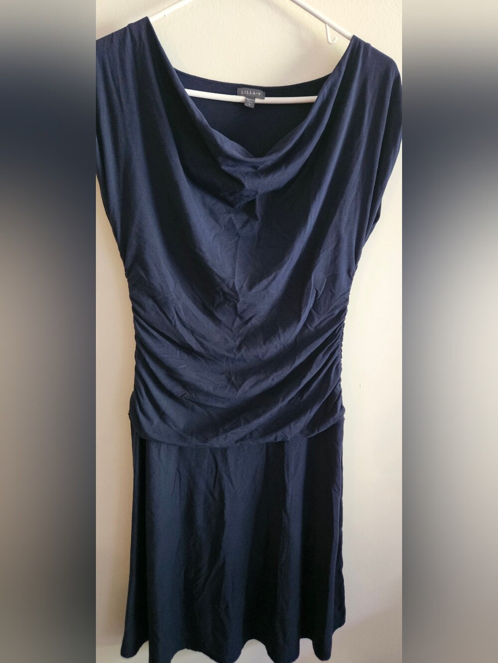 Lilla P Navy Midi Dress. Pima Cotton Blend. Casual, Teacher, Cozy, Basic, Comfy